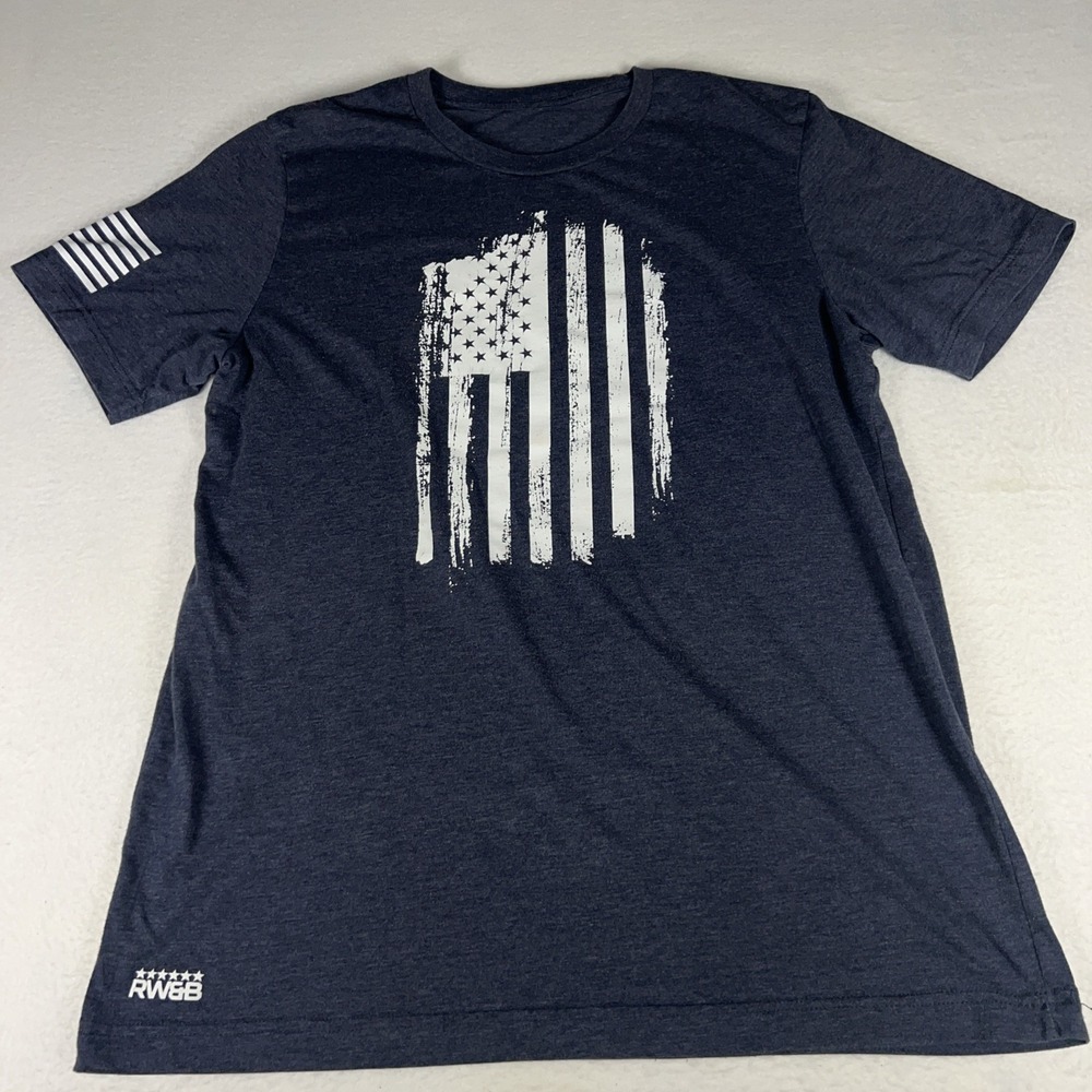 RW&B American Flag Graphic Athletic T-Shirt Mens Large Blue Patriotic USA Tee